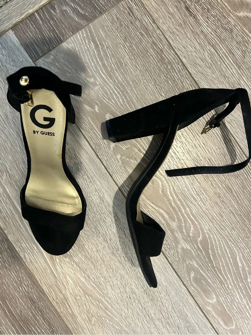 Guess Black Suede Ankle Strap Heel